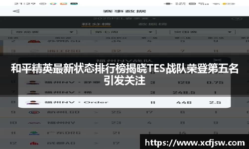 和平精英最新状态排行榜揭晓TES战队荣登第五名引发关注